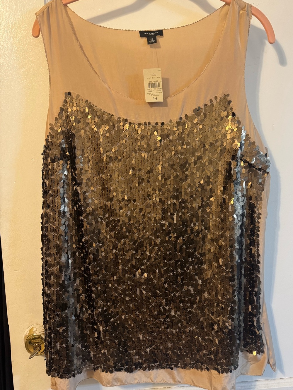 Ann Taylor Sequin-Embellished Tank Top in Light Gold